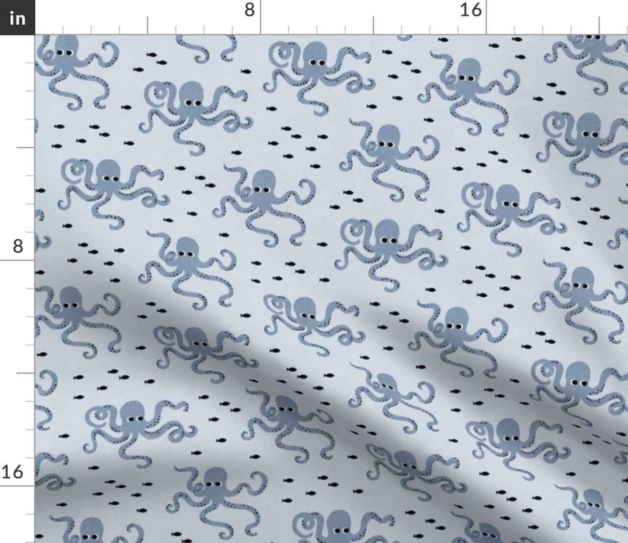 Blue Octopus Coastal Baby Ocean Animal Cephalopod Fish Under The Sea Creatures Custom Printed Fabric by Spoonflower Various Fabrics by the Yard or Fat Quarter 13033985